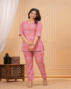 Pink Floral Cotton Maternity Co-Ord Set | Feeding Friendly Nightwear