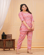 Pink Floral Cotton Maternity Co-Ord Set | Feeding Friendly Nightwear