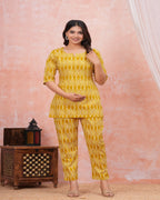 Mustard Yellow Ikat Print Maternity Co-Ord Set (Top & Pants)
