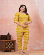 Mustard Yellow Ikat Print Maternity Co-Ord Set (Top & Pants)