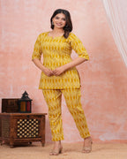 Mustard Yellow Ikat Print Maternity Co-Ord Set (Top & Pants)