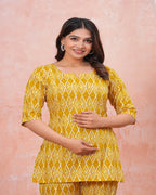Mustard Yellow Ikat Print Maternity Co-Ord Set (Top & Pants)