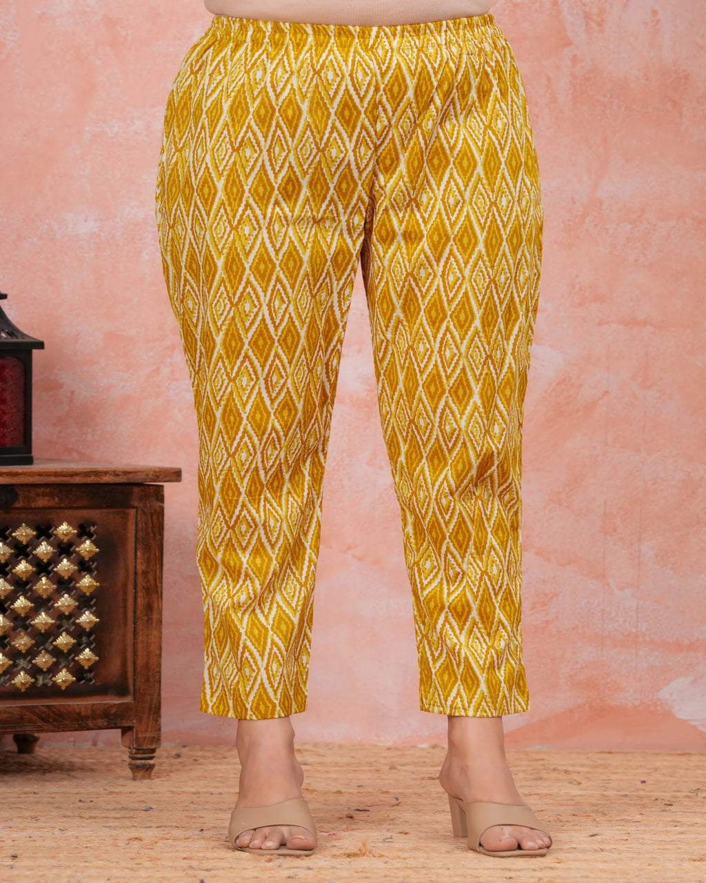 Mustard Yellow Ikat Print Maternity Co-Ord Set (Top & Pants)