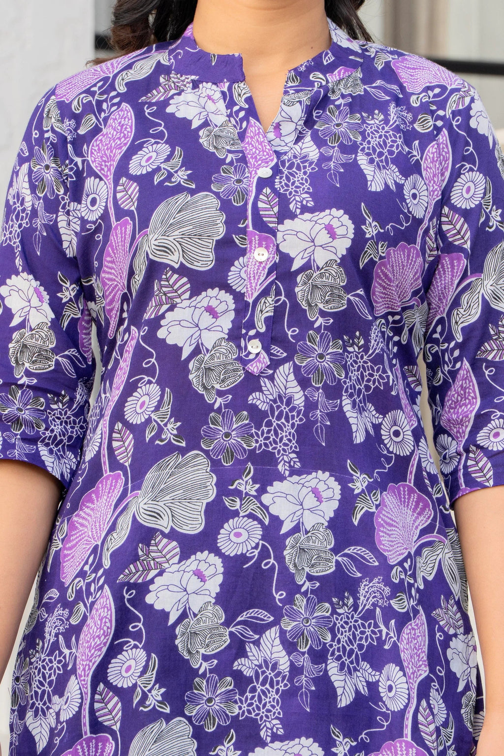 Purple Floral Printed Womens Co-ord Set  Soft Cotton Loungewear Set