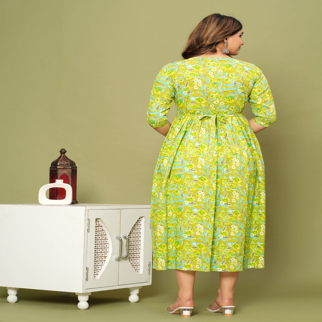 Lime Green Floral Cotton Maternity & Feeding Dress