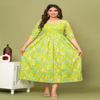 Lime Green Floral Cotton Maternity & Feeding Dress