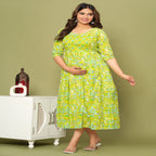Lime Green Floral Cotton Maternity & Feeding Dress