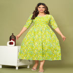 Lime Green Floral Cotton Maternity & Feeding Dress