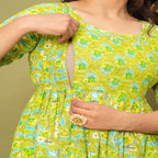 Lime Green Floral Cotton Maternity & Feeding Dress