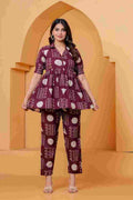 Clothycorp Maroon Geometric Printed Co-Ord Set for Women