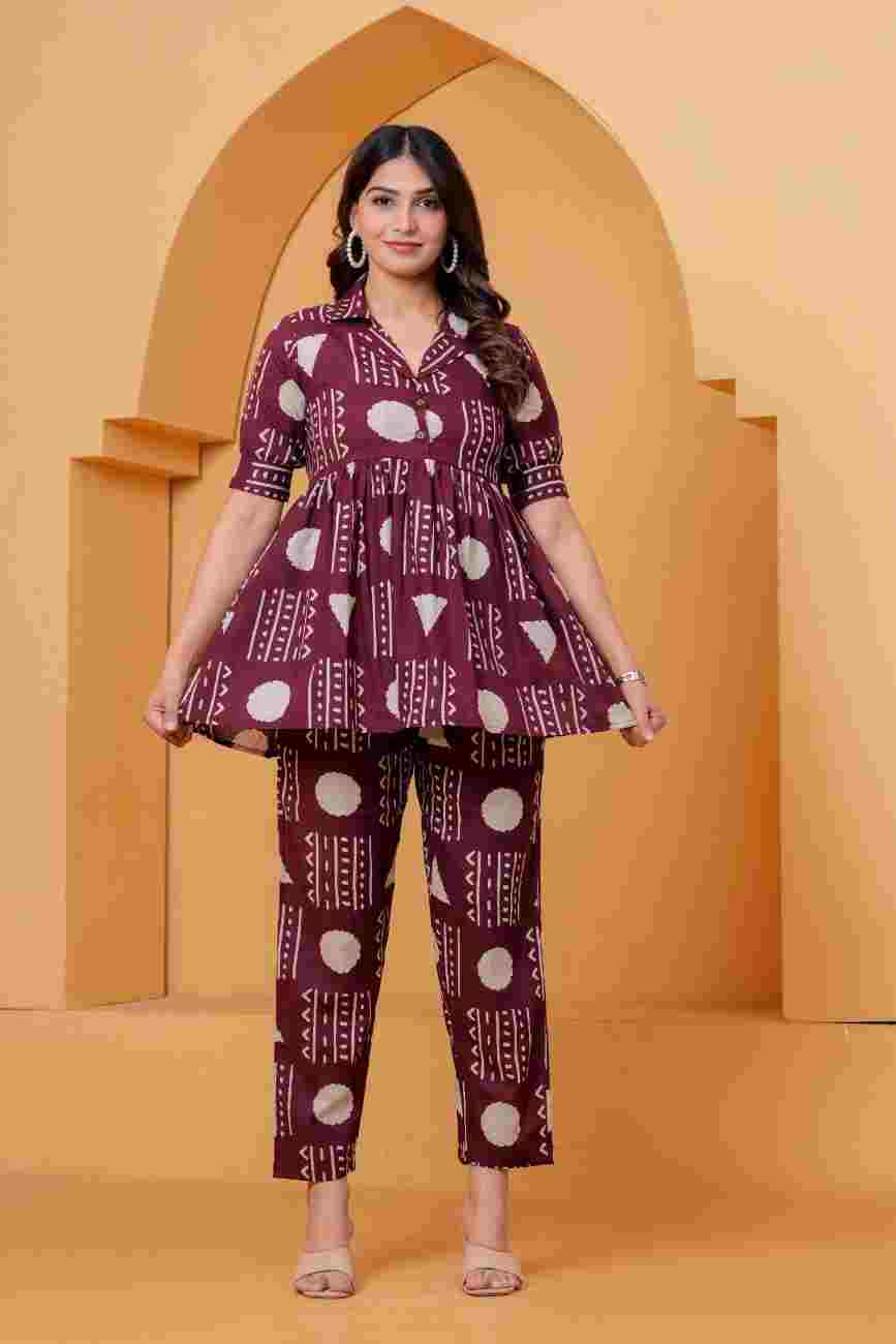 Clothycorp Maroon Geometric Printed Co-Ord Set for Women