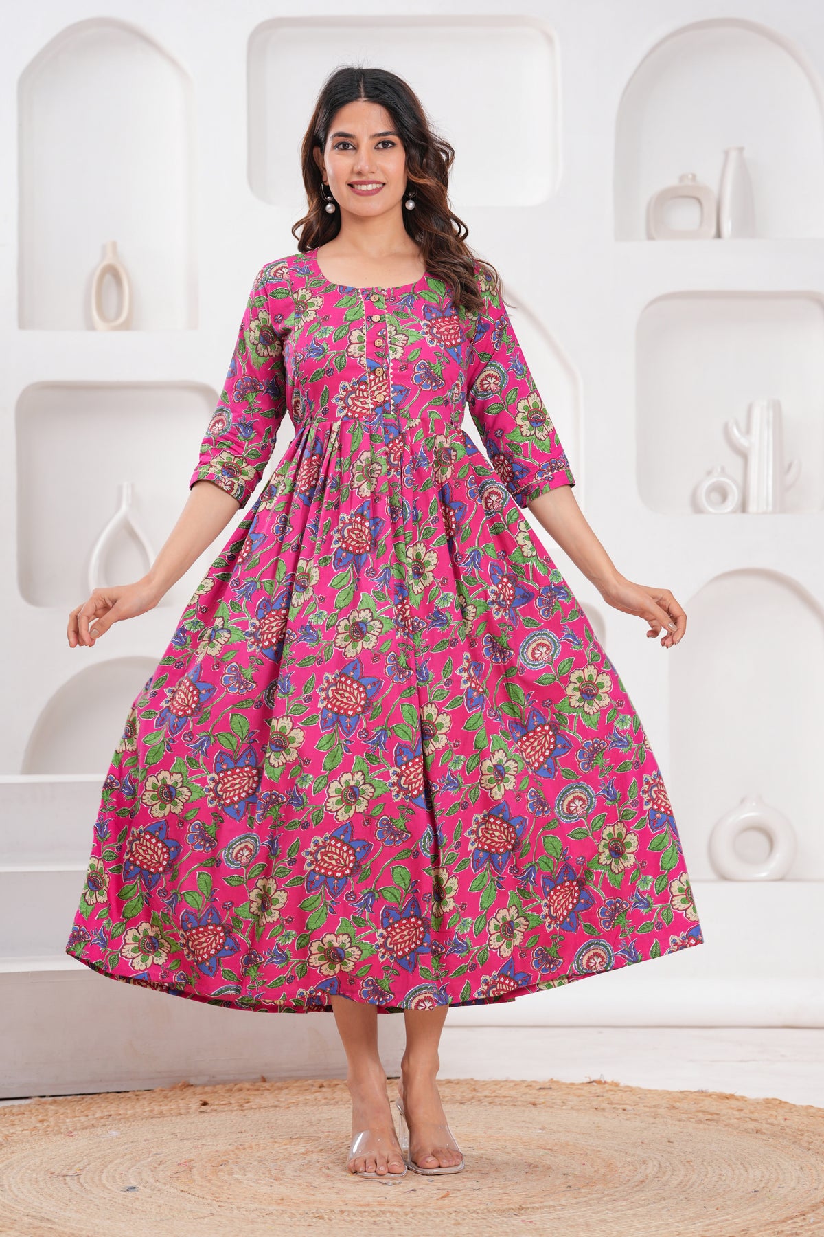 Clothycorp Pink Floral Printed Maternity Maxi Dress for Women