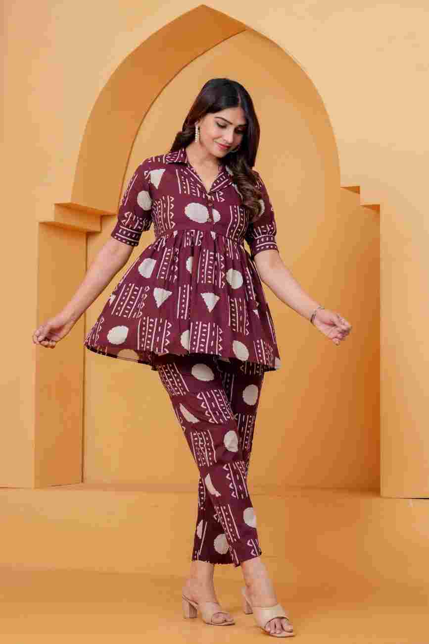 Clothycorp Maroon Geometric Printed Co-Ord Set for Women