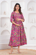 Clothycorp Pink Floral Printed Maternity Maxi Dress for Women