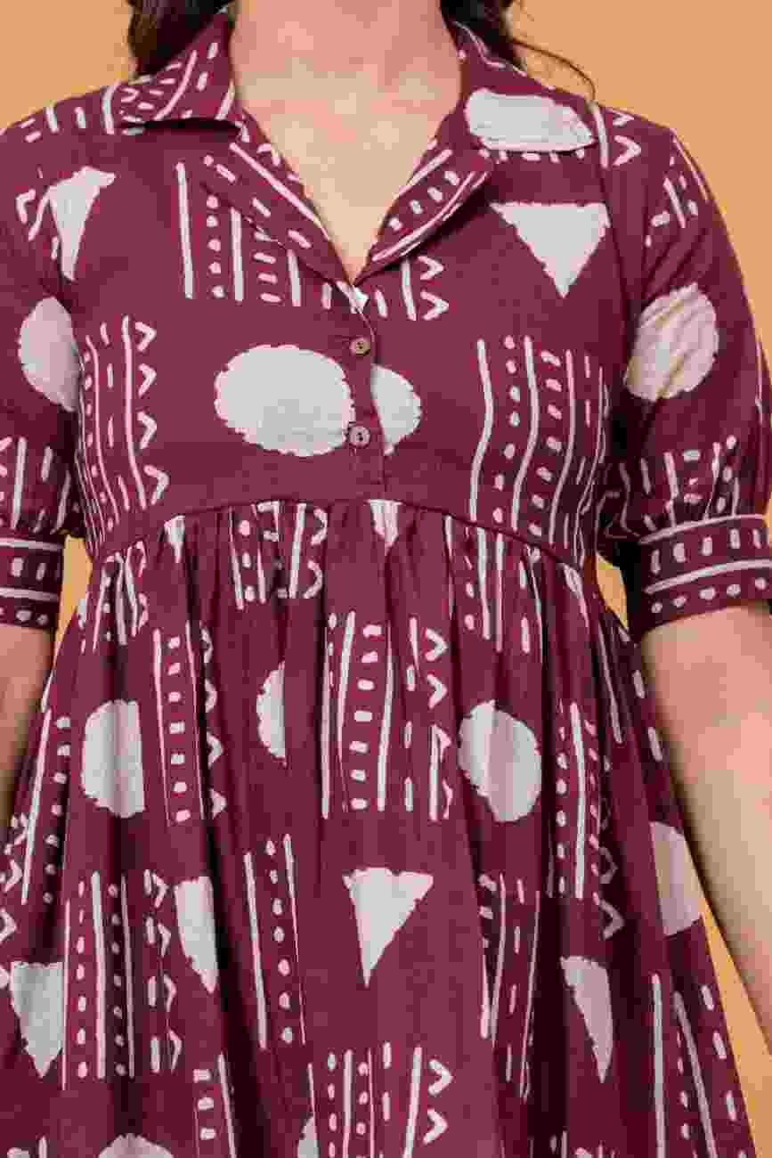 Clothycorp Maroon Geometric Printed Co-Ord Set for Women