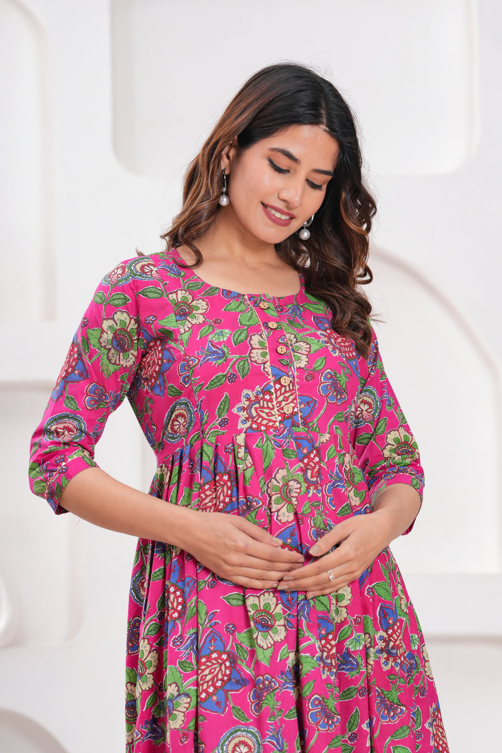 Clothycorp Pink Floral Printed Maternity Maxi Dress for Women