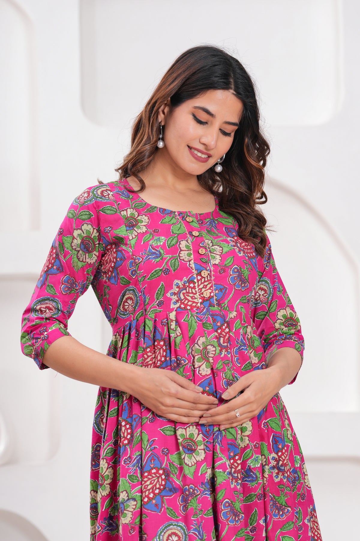 Clothycorp Pink Floral Printed Maternity Maxi Dress for Women