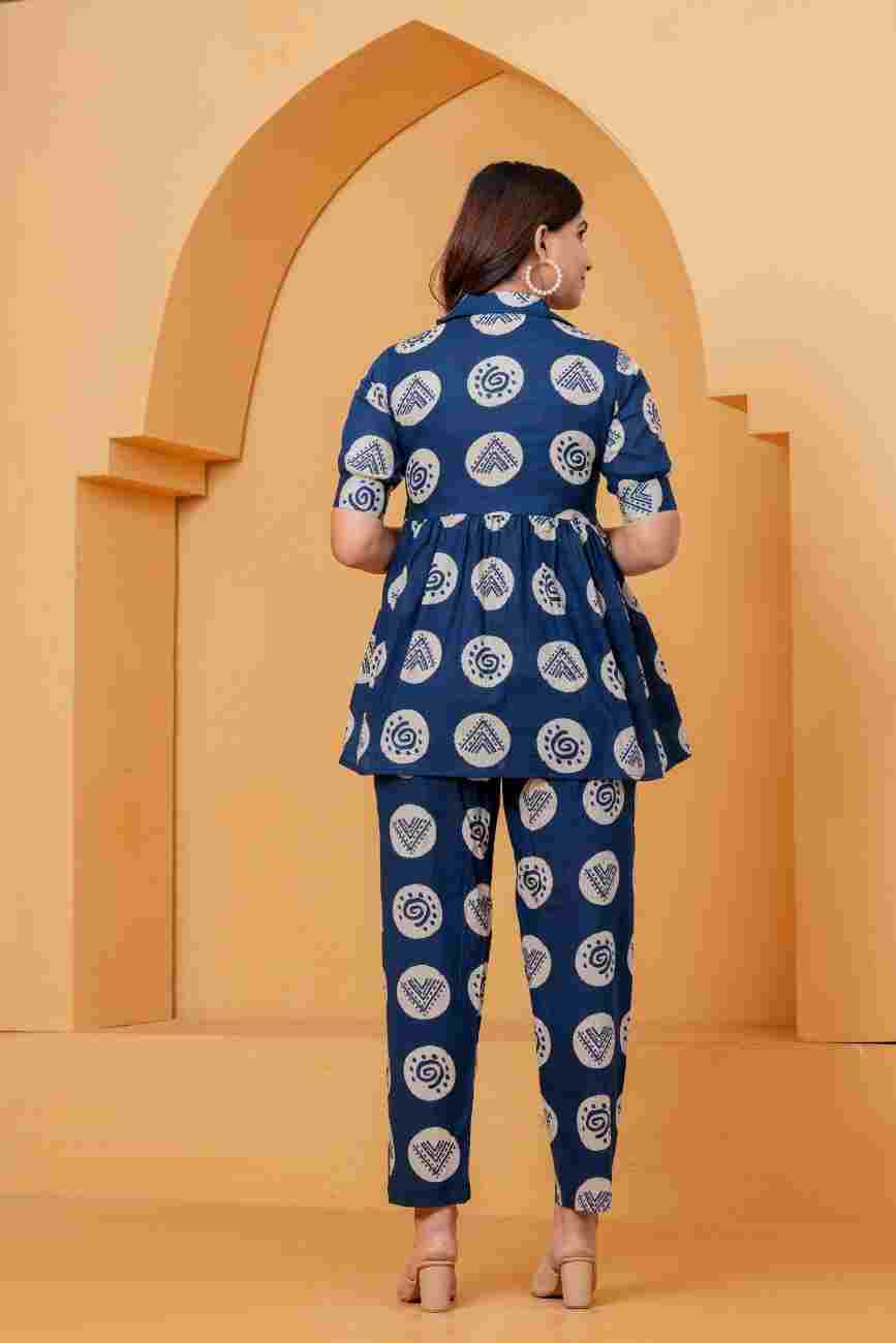 Clothycorp Navy Blue Geometric Printed Co-Ord Set for Women