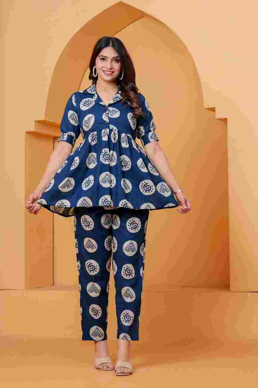 Clothycorp Navy Blue Geometric Printed Co-Ord Set for Women