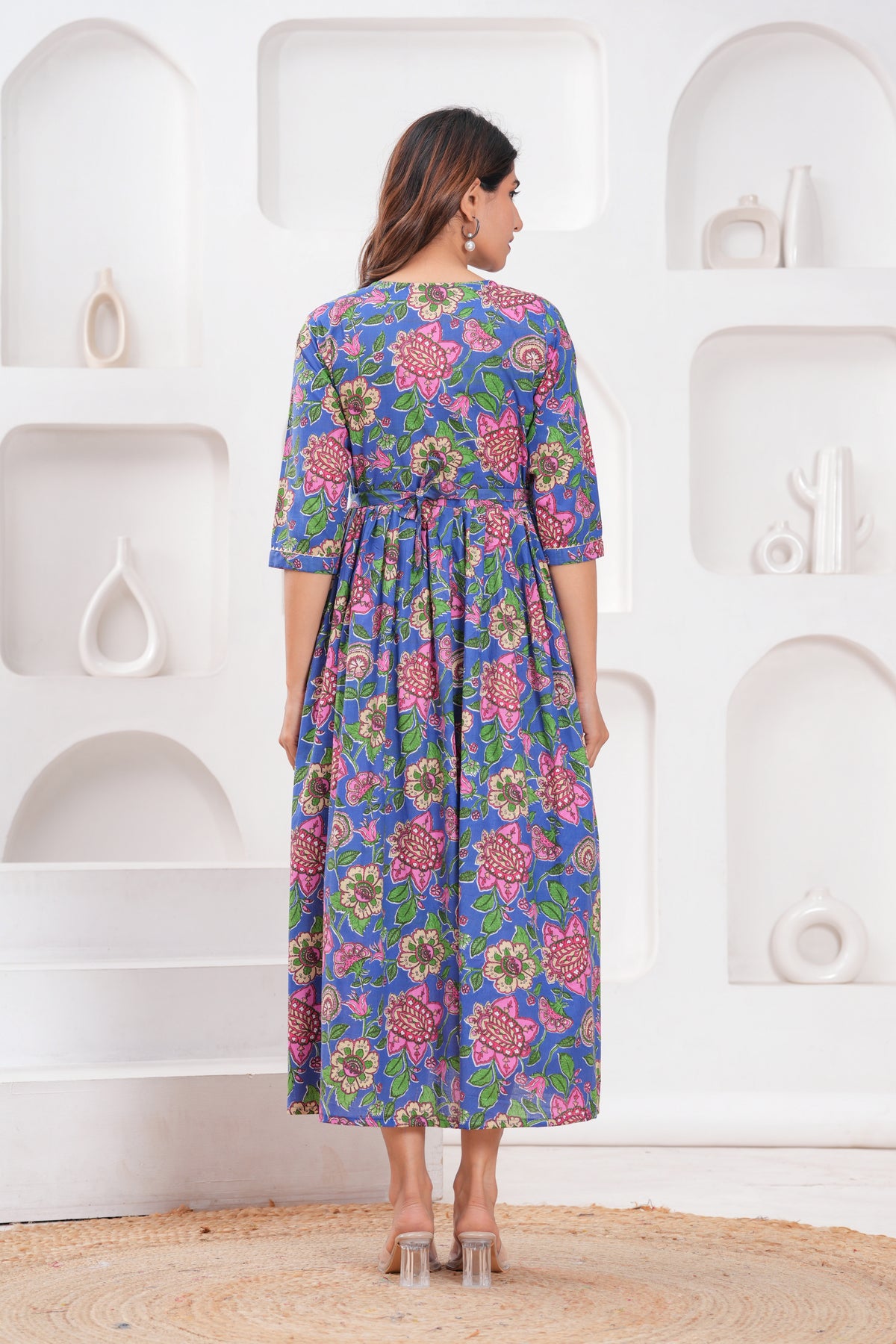 Clothycorp Blue Floral Printed Maternity Maxi Dress for Women