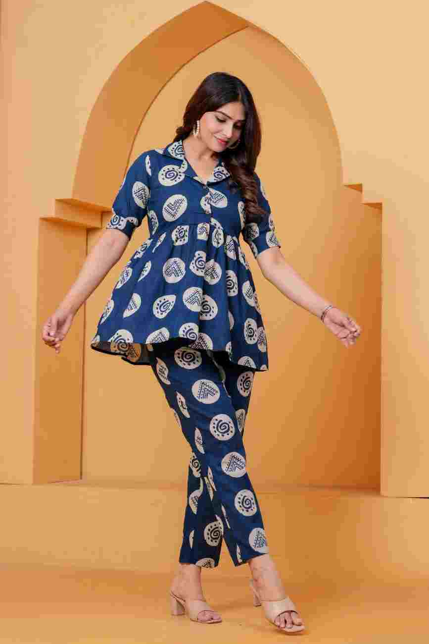 Clothycorp Navy Blue Geometric Printed Co-Ord Set for Women
