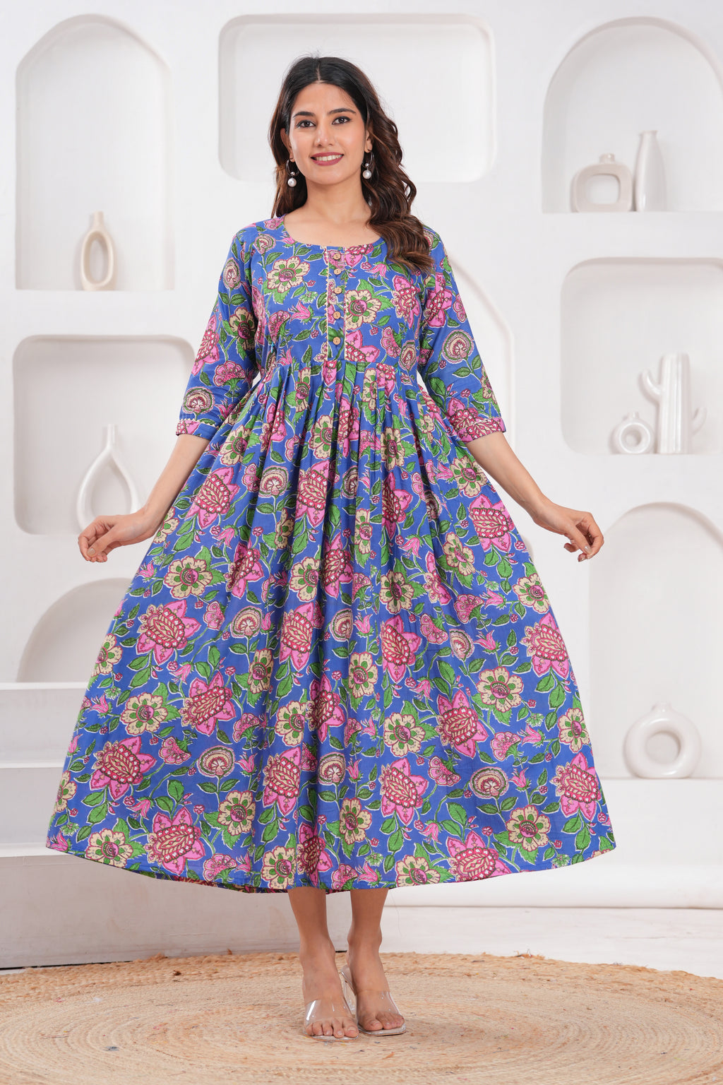 Clothycorp Blue Floral Printed Maternity Maxi Dress for Women