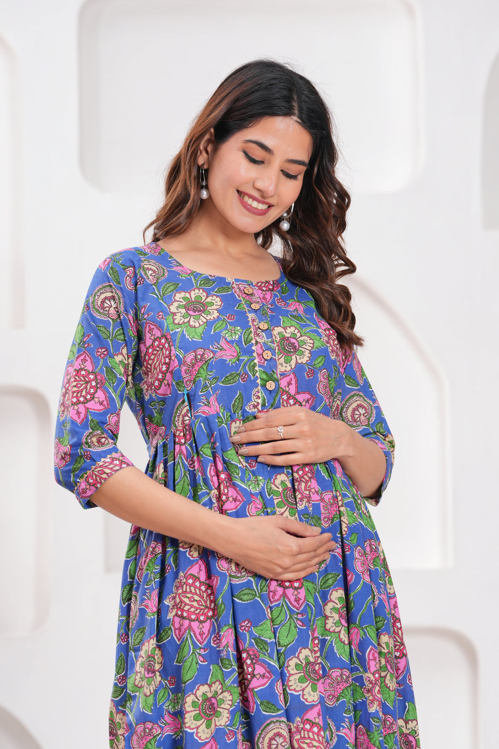 Clothycorp Blue Floral Printed Maternity Maxi Dress for Women