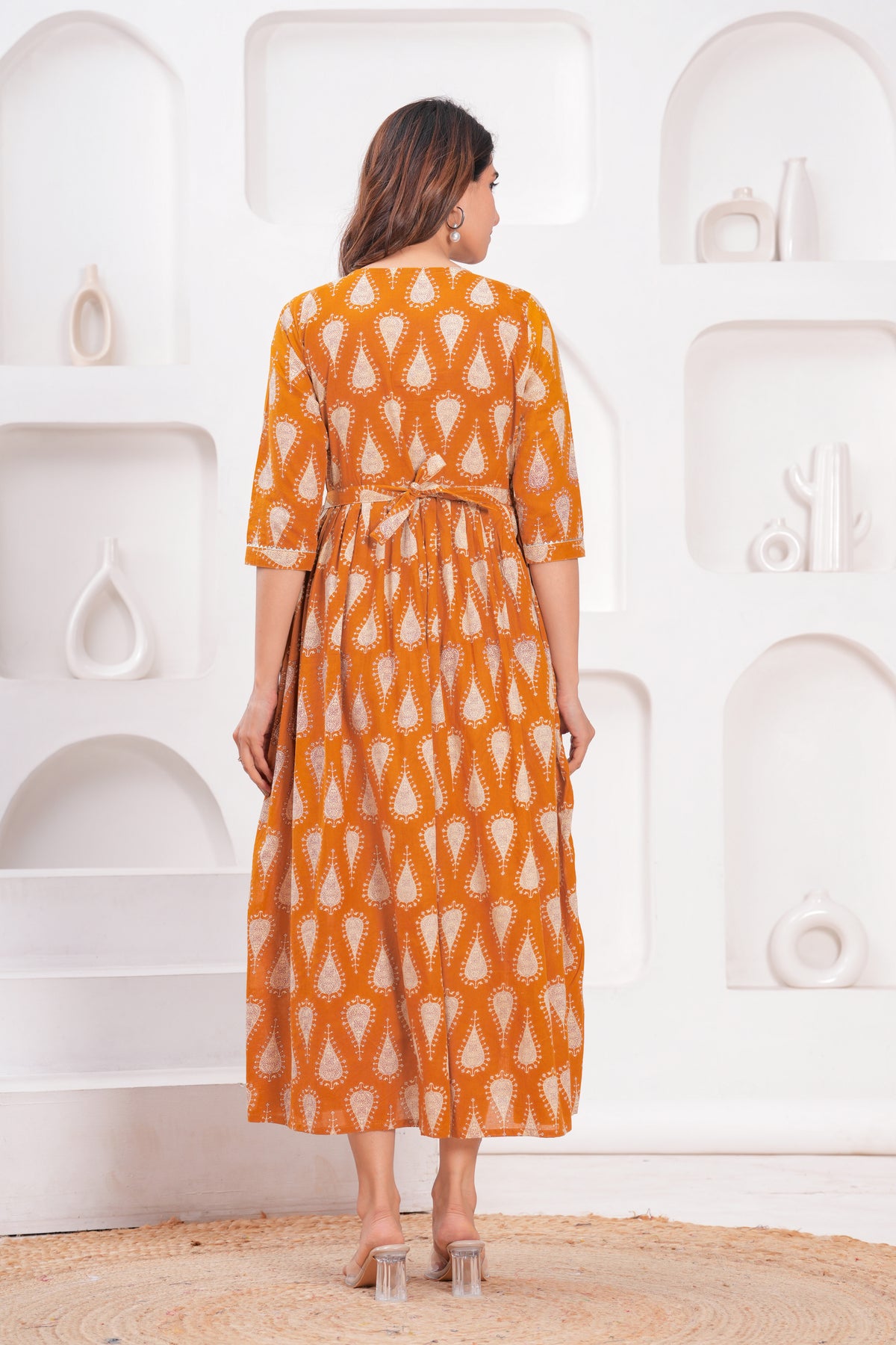 Clothycorp Mustard Yellow Printed Maternity Maxi Dress for Women