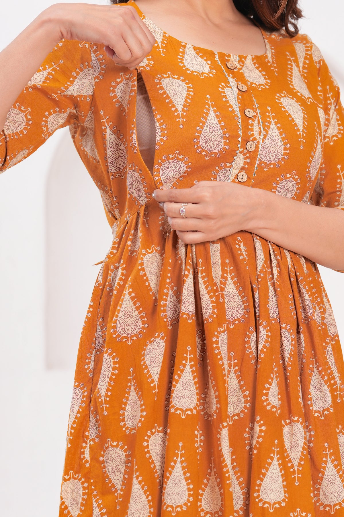 Clothycorp Mustard Yellow Printed Maternity Maxi Dress for Women