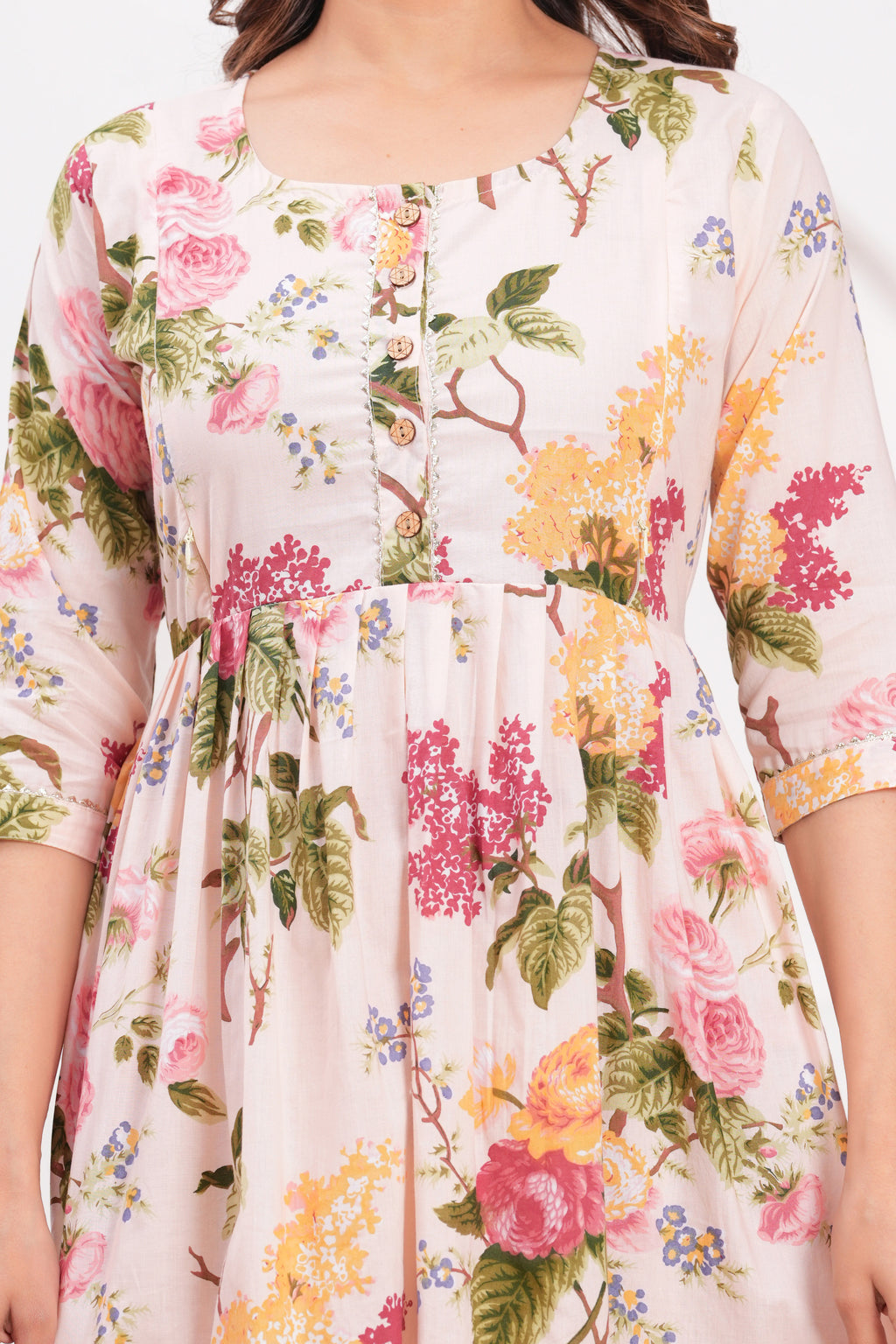 Clothycorp Cream Floral Printed Maternity Maxi Dress for Women