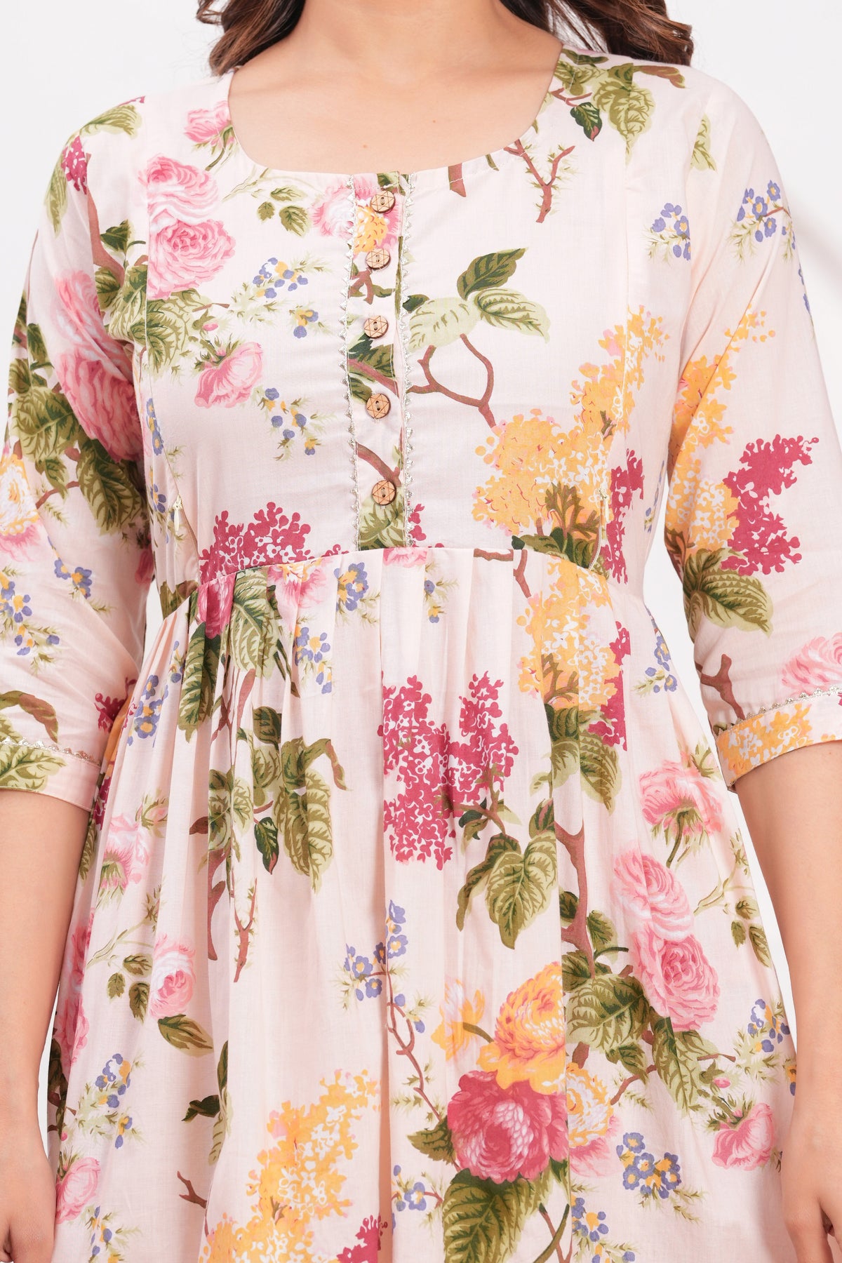 Clothycorp Cream Floral Printed Maternity Maxi Dress for Women
