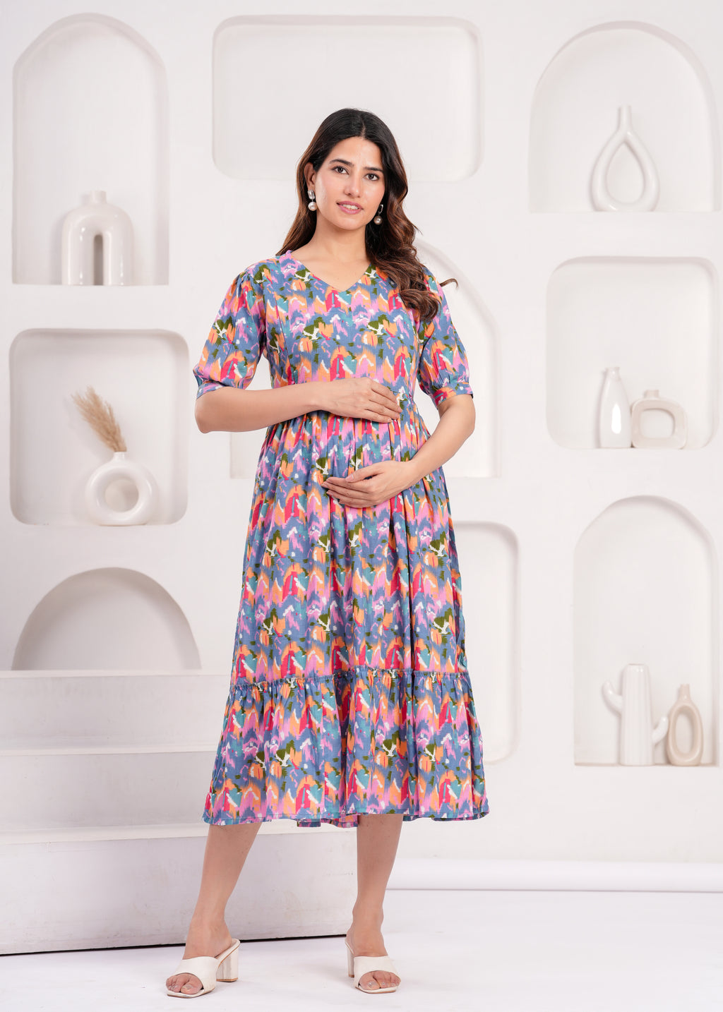 Soft Cotton Multicolor Maternity Wear with Feeding Zipper