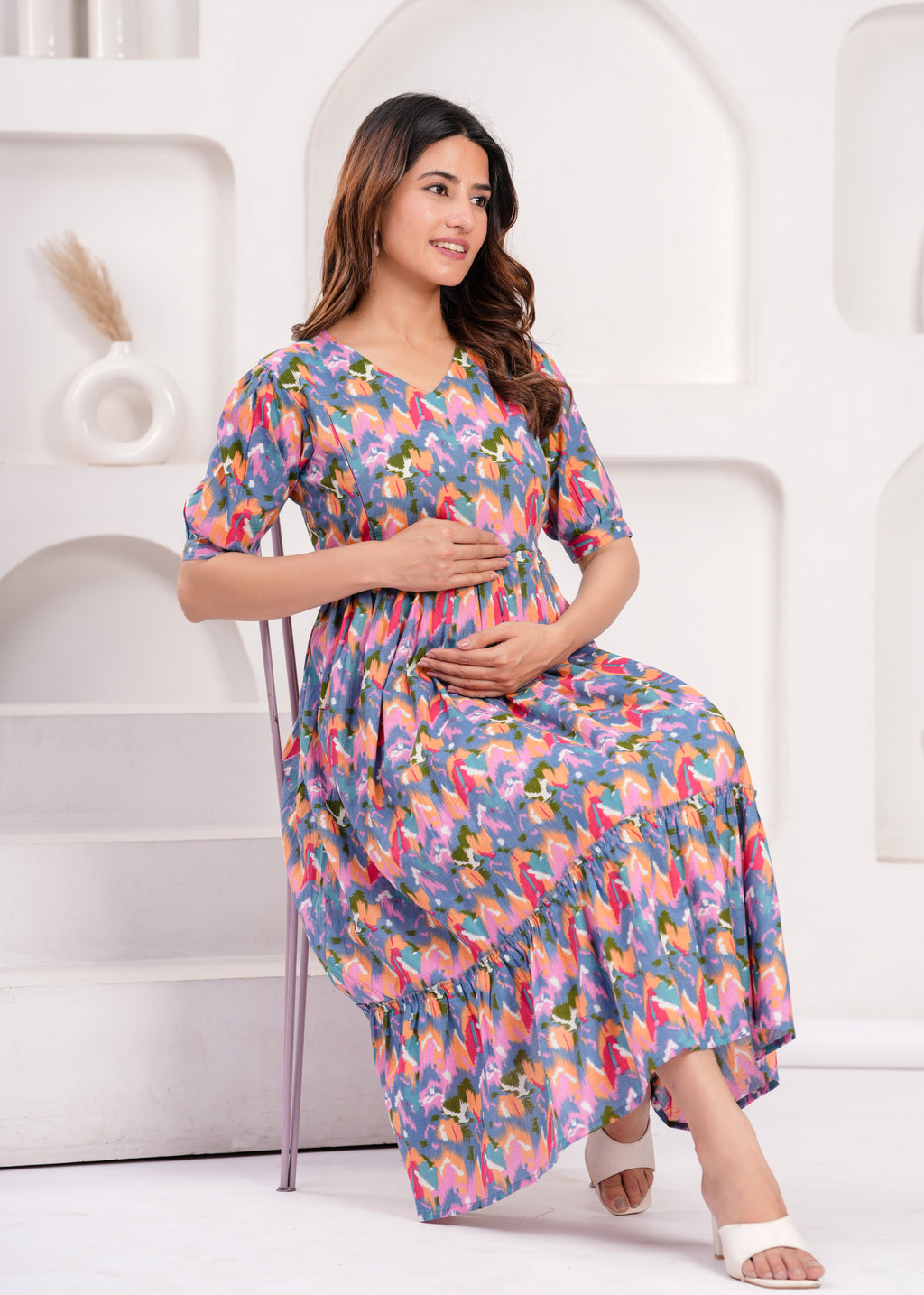 Soft Cotton Multicolor Maternity Wear with Feeding Zipper