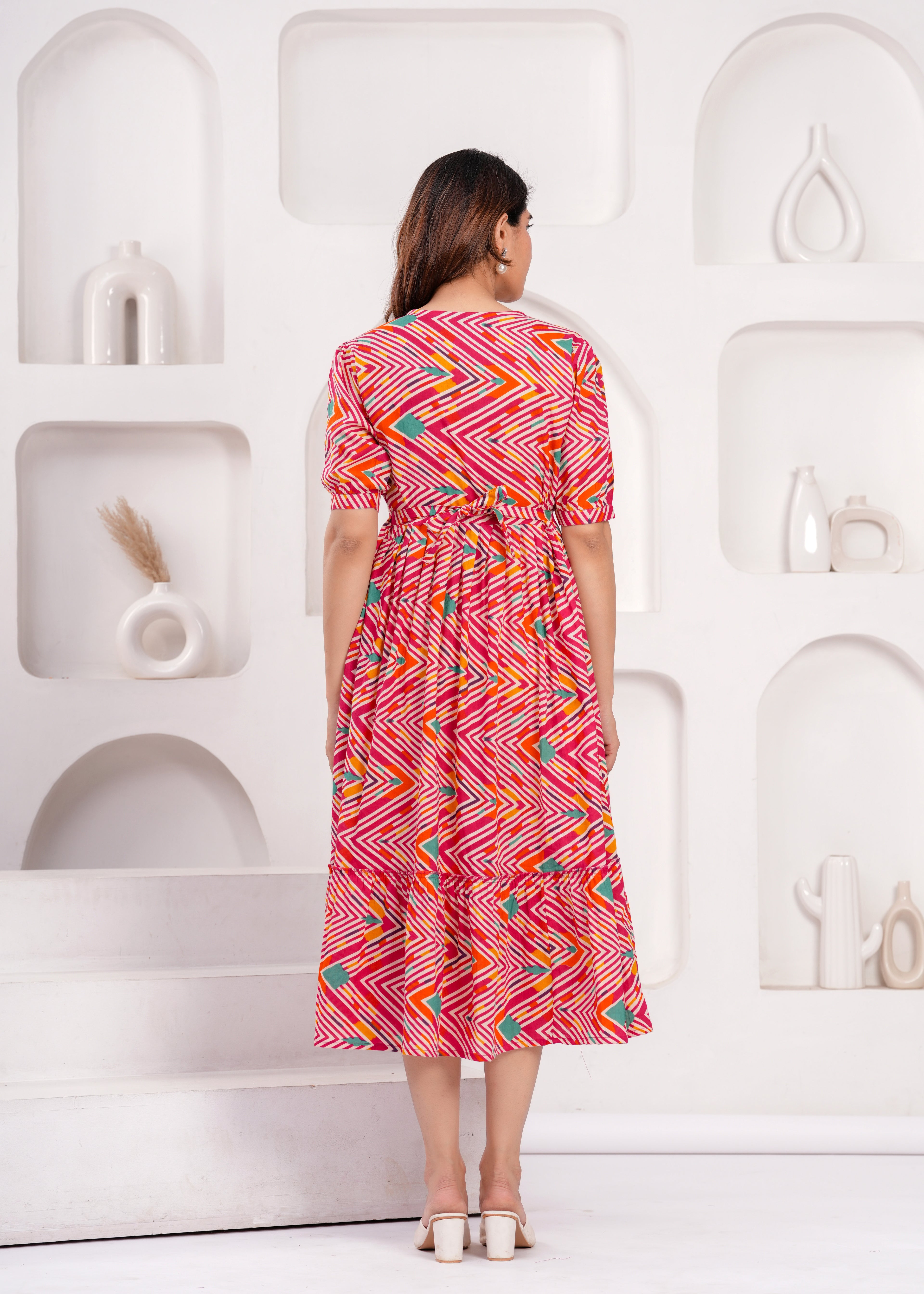 Breathable Cotton Maternity Wear – Pink Chevron Print