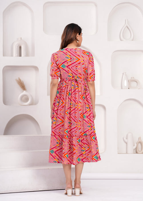 Breathable Cotton Maternity Wear – Pink Chevron Print