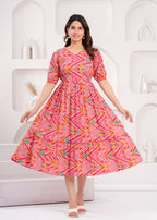 Breathable Cotton Maternity Wear – Pink Chevron Print