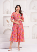 Breathable Cotton Maternity Wear – Pink Chevron Print