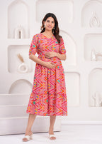 Breathable Cotton Maternity Wear – Pink Chevron Print