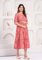 Breathable Cotton Maternity Wear – Pink Chevron Print