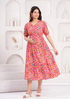 Breathable Cotton Maternity Wear – Pink Chevron Print