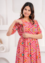 Breathable Cotton Maternity Wear – Pink Chevron Print