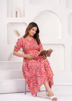 Breathable Cotton Maternity Wear – Pink Chevron Print
