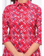 Red Geometric Print Cotton Kurti Pant Set for Women