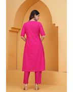 Women’s Pink Cotton Kurti & Pant Set | White Leaf Applique | Daily Wear Ethnic Set