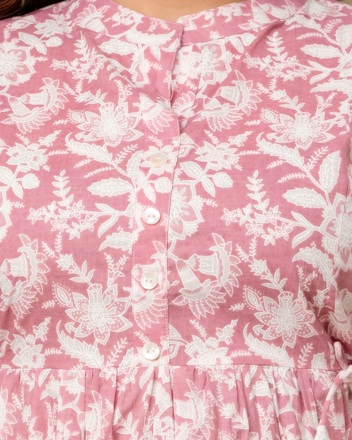 Blush Pink Floral Cotton Peplum Top for Women