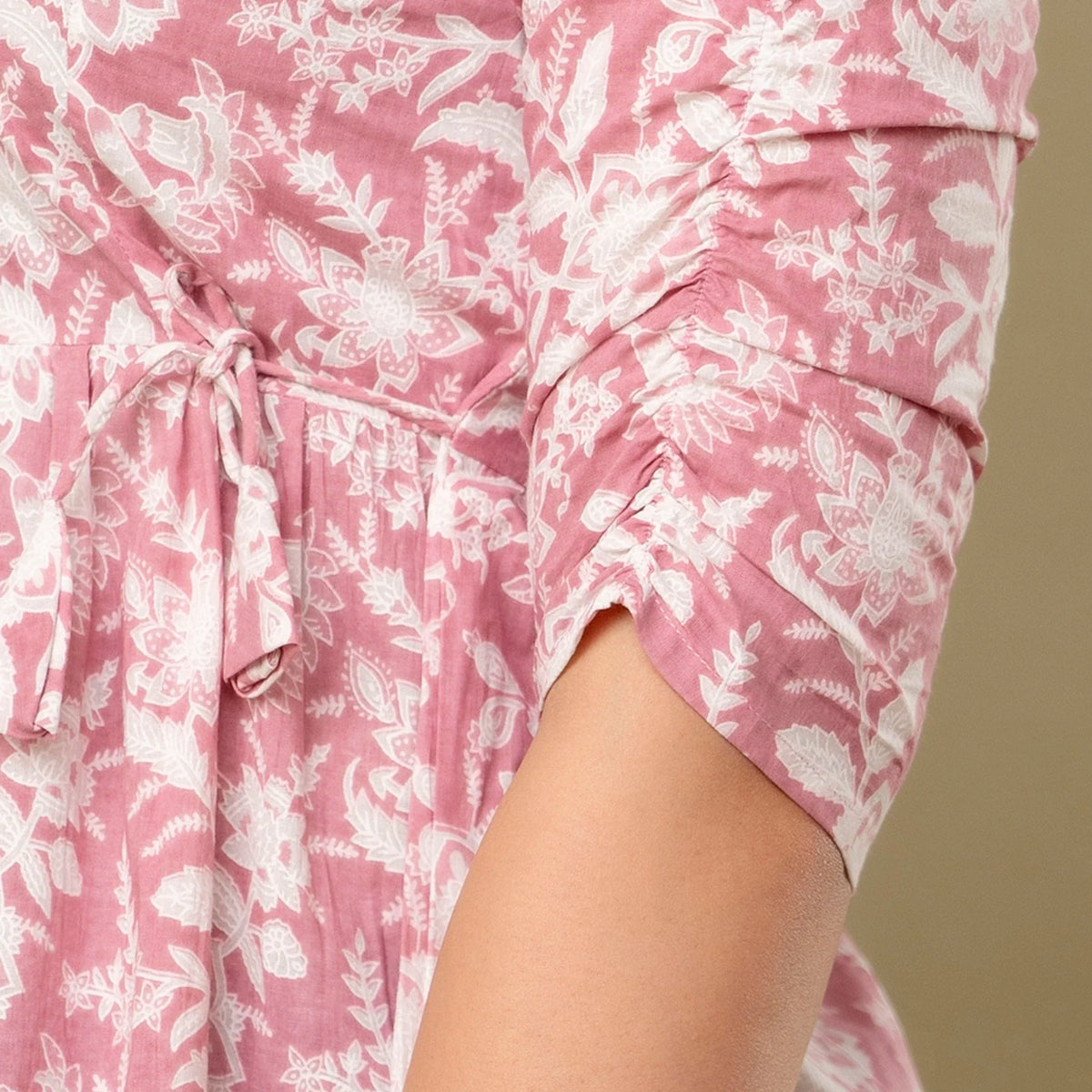 Blush Pink Floral Cotton Peplum Top for Women