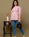Blush Pink Floral Cotton Peplum Top for Women