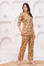 Beige Floral Kurti & Pant Co-Ord Set