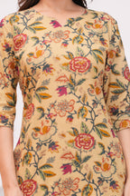 Beige Floral Kurti & Pant Co-Ord Set