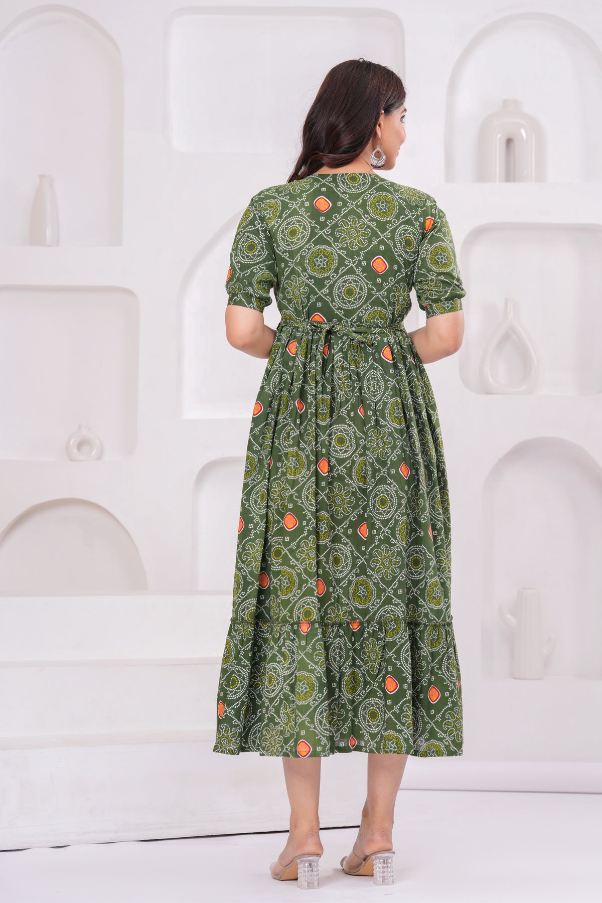 Clothycorp Olive Green Printed Maternity Midi Dress for Women